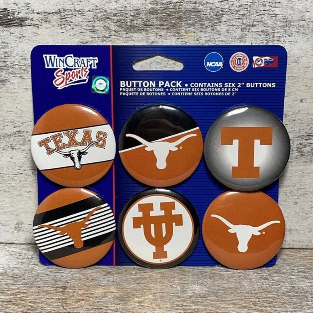6 Cts NCAA Texas Longhorns Football WinCraft Sports Backpack Buttons Set 2" New